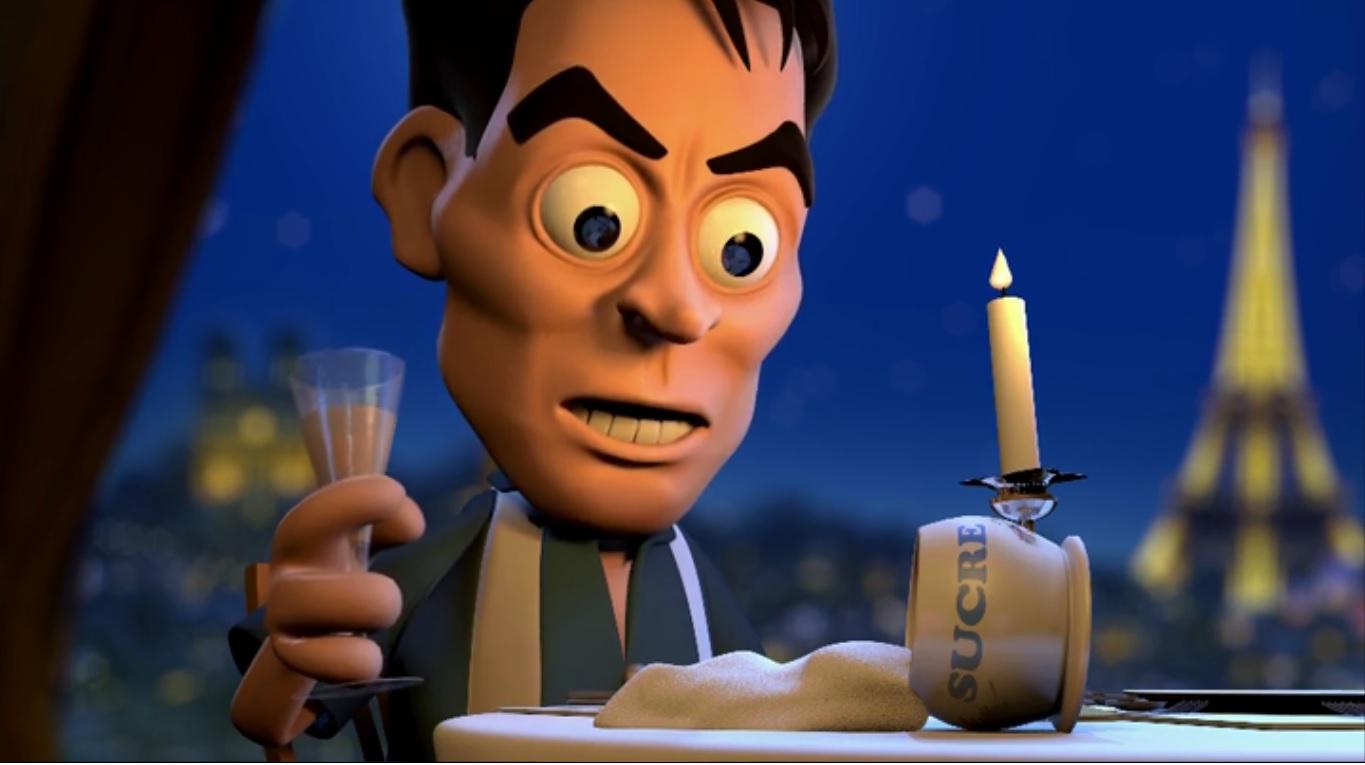 Charlie Harper em animação, uma piada super original de Lorre.